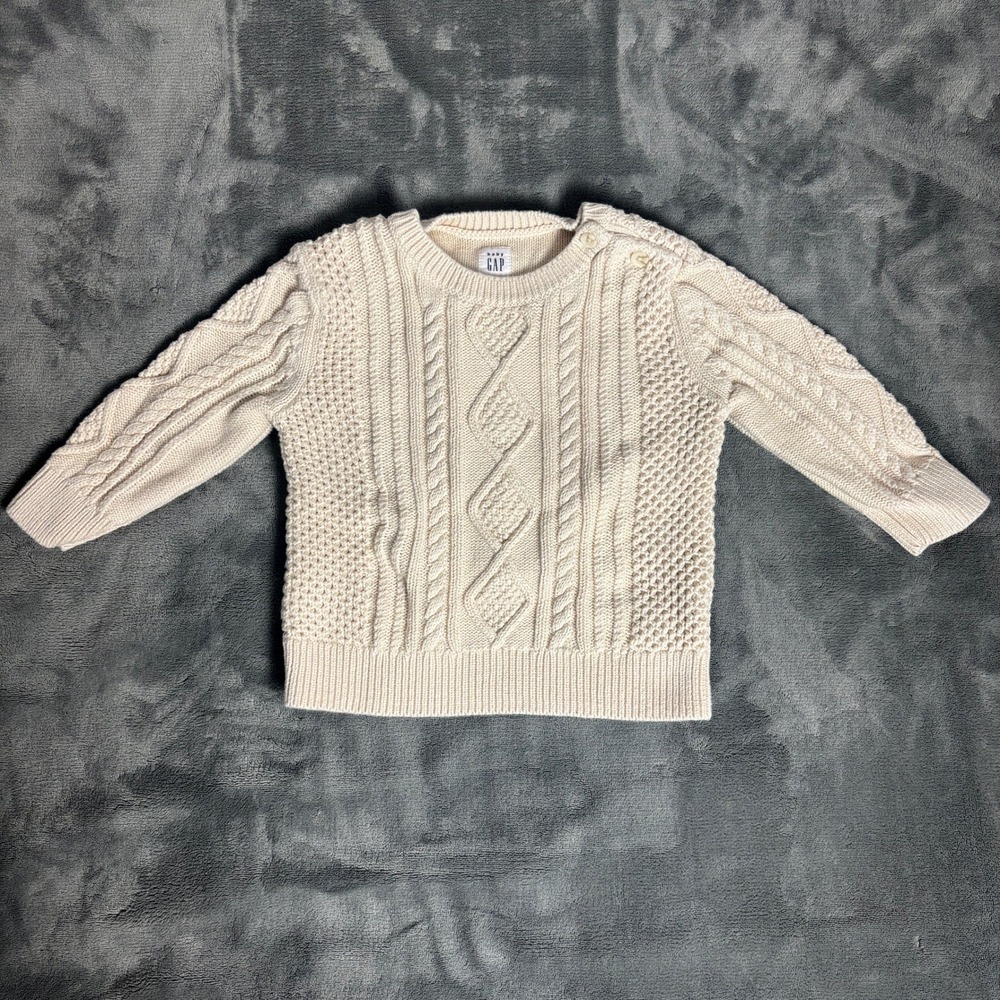Baby Gap 18-24 Months Cream Cable Knit Cotton Sweater Fisherman Pullover